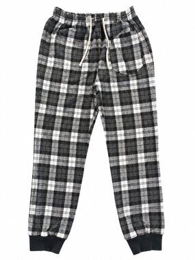 Bottoms Out Plaid Flannel Lounge Jogger Pajama Pants Gray Black White Size S